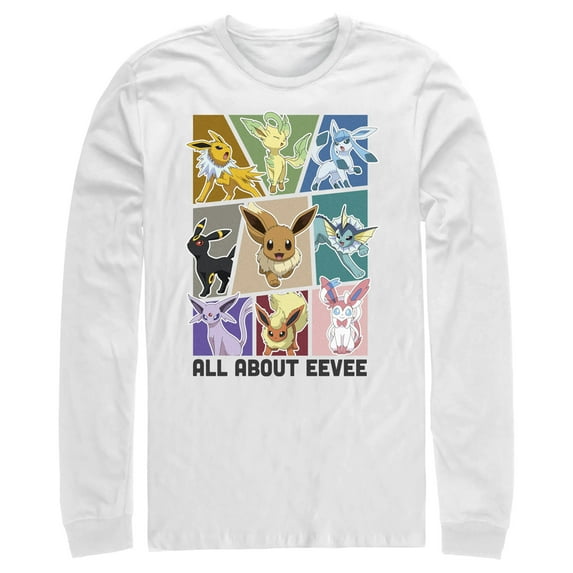 Men's Pokemon All About Eevee Eeveeloution Long Sleeve Shirt White 2X Large
