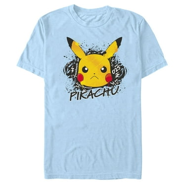 Men's Pokemon Angry Pikachu  Graphic Tee Light Blue Medium