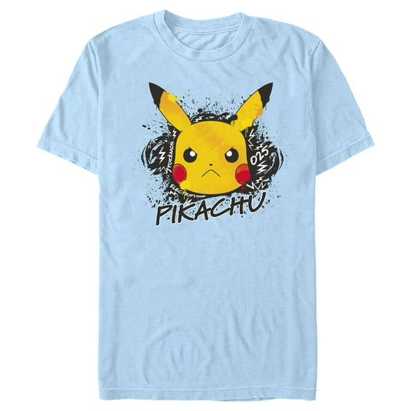 Men's Pokemon Angry Pikachu Graphic Tee Light Blue X Large