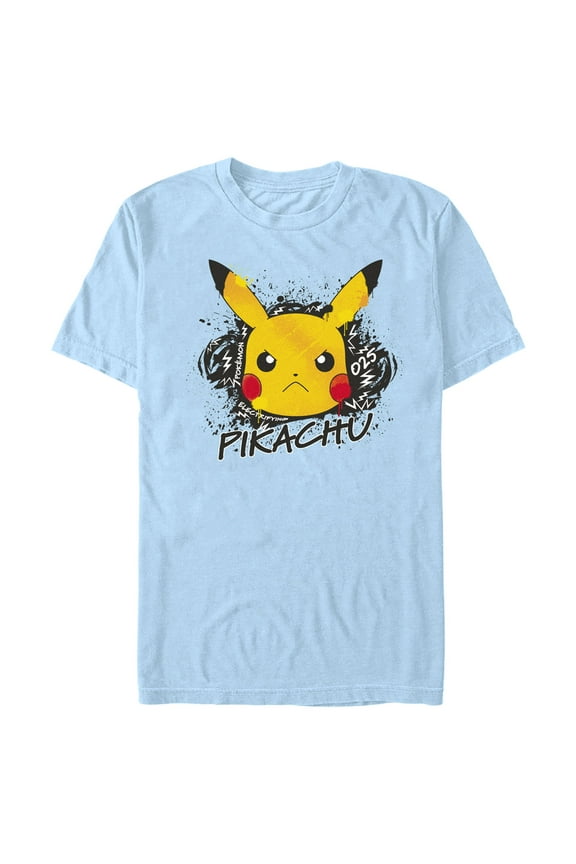 Men's Pokemon Angry Pikachu Graphic Tee Light Blue X Large