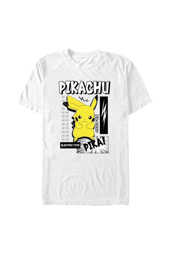 Men's Pokemon Black and White Electric Type Pikachu Graphic Tee White 3X Large