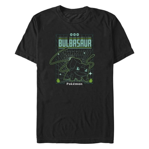 Men's Pokemon Bulbasaur Retro Grid Graphic Tee Black 3X Large