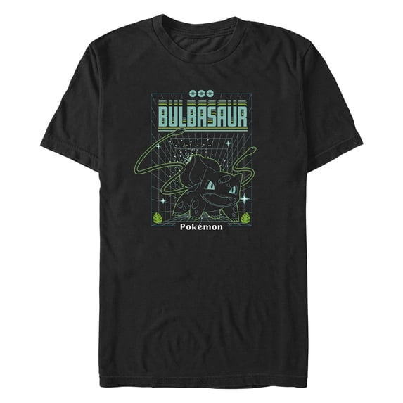 Men's Pokemon Bulbasaur Retro Grid Graphic Tee Black Large