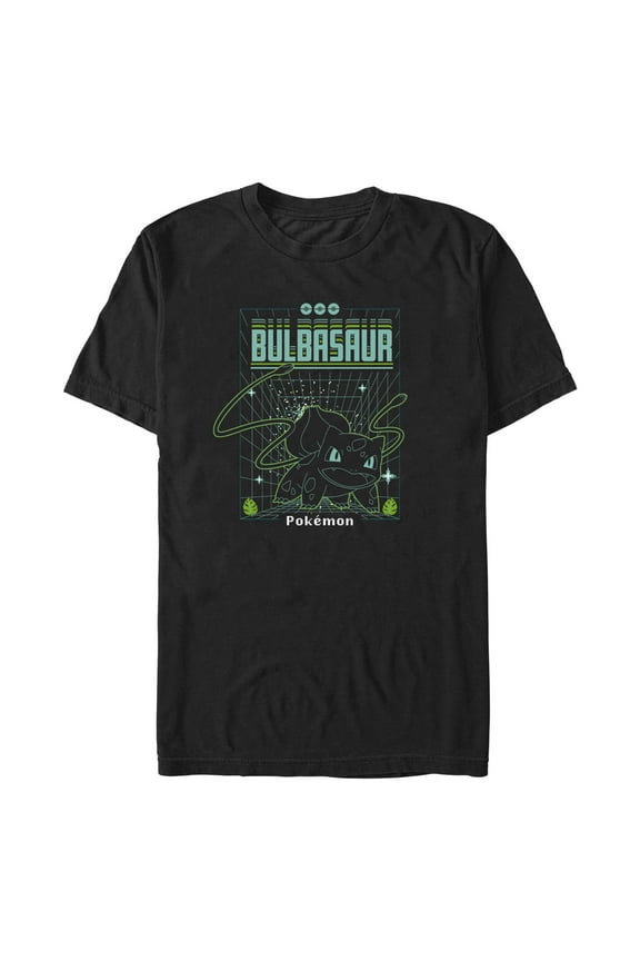 Men's Pokemon Bulbasaur Retro Grid  Graphic Tee Black Medium