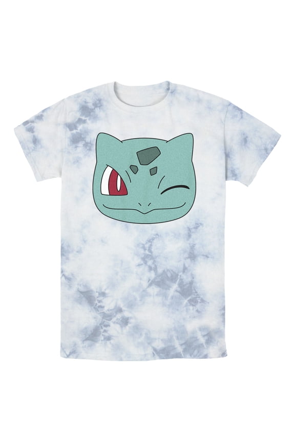 Men's Pokemon Bulbasaur Wink Face  Graphic Tee White/Blue Small