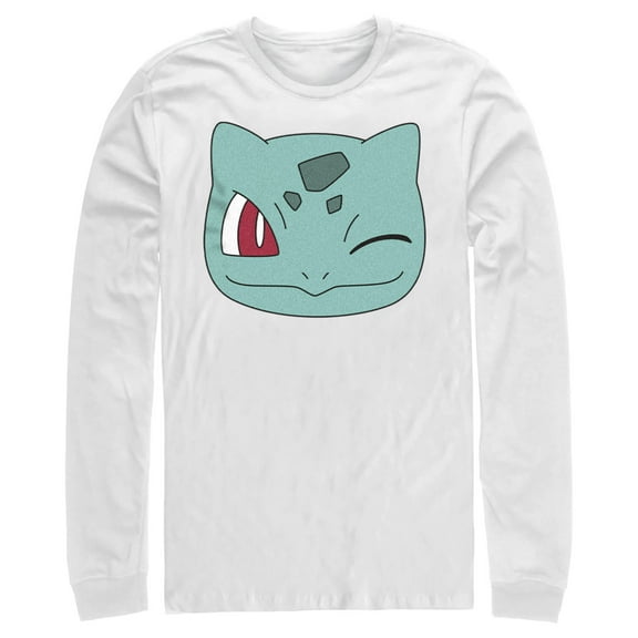 Men's Pokemon Bulbasaur Wink Face  Long Sleeve Shirt White Large