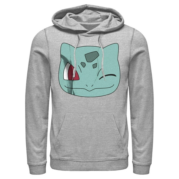 Men's Pokemon Bulbasaur Wink Face Pull Over Hoodie Athletic Heather 2X Large
