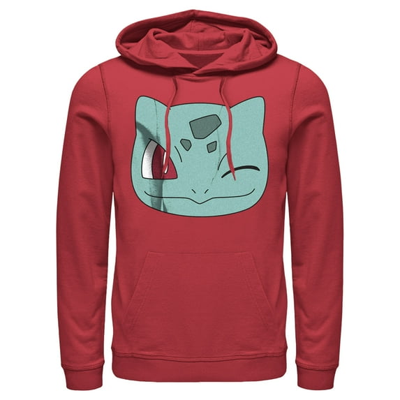 Men's Pokemon Bulbasaur Wink Face Pull Over Hoodie Red 3X Large