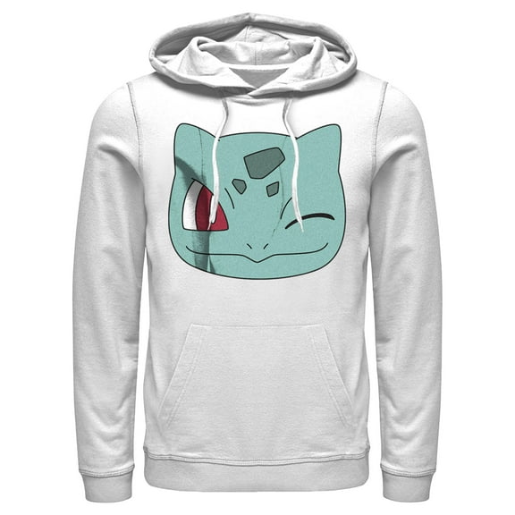 Men's Pokemon Bulbasaur Wink Face Pull Over Hoodie White 3X Large