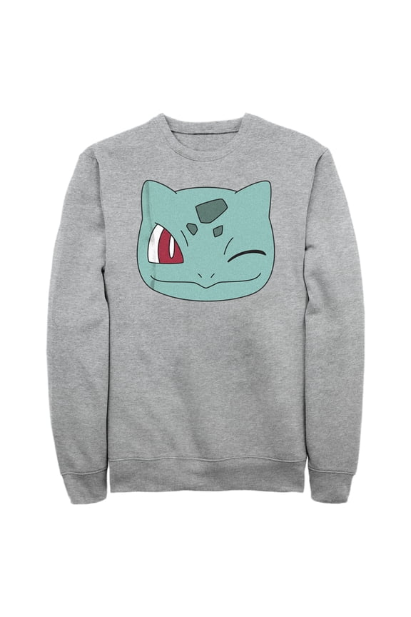 Men's Pokemon Bulbasaur Wink Face Sweatshirt Athletic Heather 3X Large