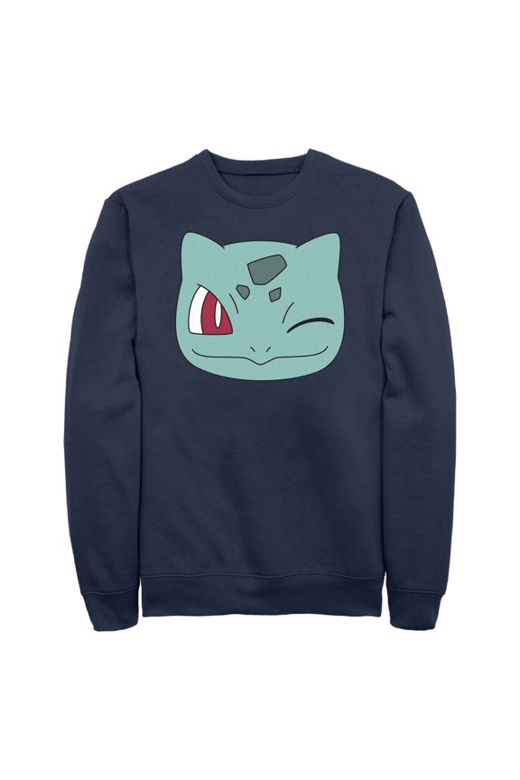 Men's Pokemon Bulbasaur Wink Face Sweatshirt Navy Blue Small