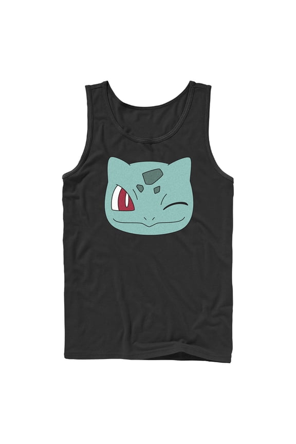 Men's Pokemon Bulbasaur Wink Face  Tank Top Black Large