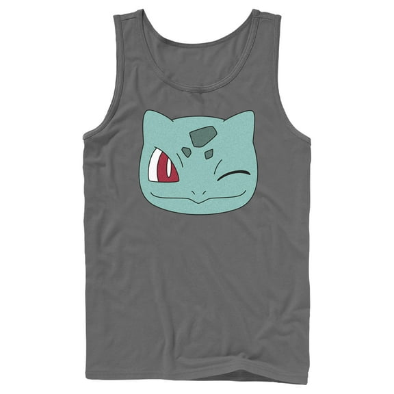 Men's Pokemon Bulbasaur Wink Face  Tank Top Charcoal 2X Large