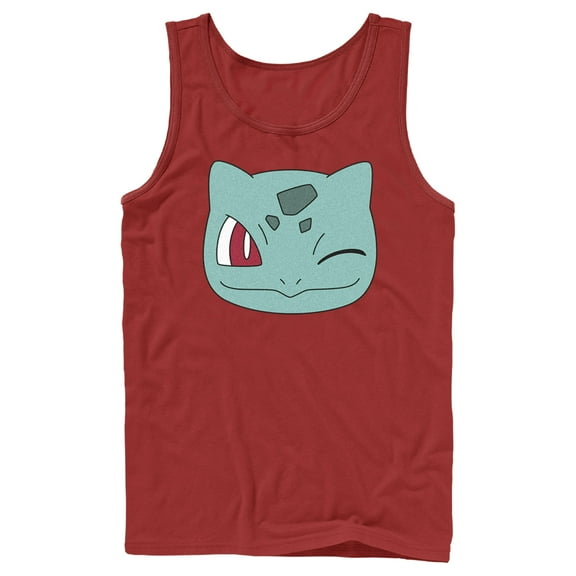 Men's Pokemon Bulbasaur Wink Face Tank Top Red X Large