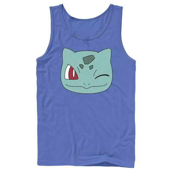 Men's Pokemon Bulbasaur Wink Face Tank Top Royal Blue X Large