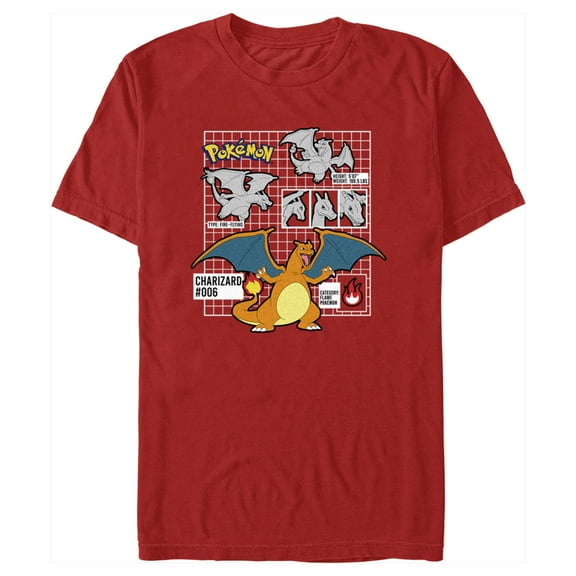 Men's Pokemon Charizard Info Grid  Graphic Tee Red Small