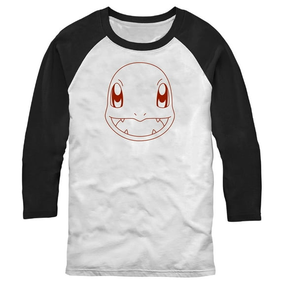 Men's Pokemon Charmander Line Art Face  Baseball Graphic Tee White/Black Large