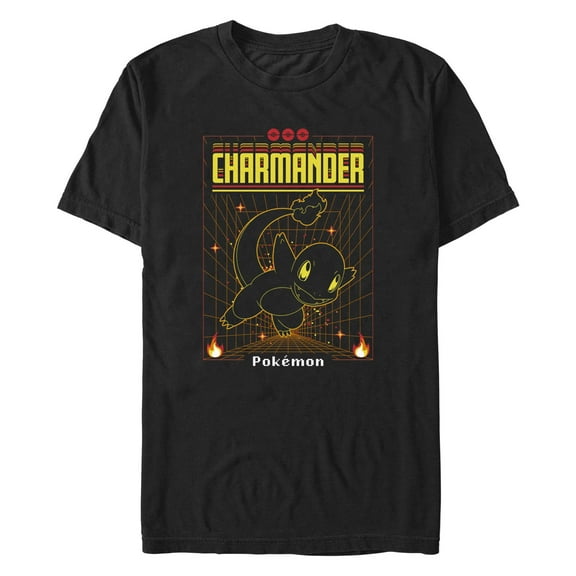 Men's Pokemon Charmander Retro Grid Graphic Tee Black 3X Large