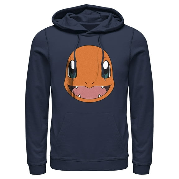 Men's Pokemon Charmander Smile  Pull Over Hoodie Navy Blue Medium