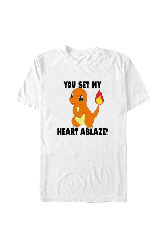 Men's Pokemon Charmander You Set My Heart Ablaze Graphic Tee White X Large