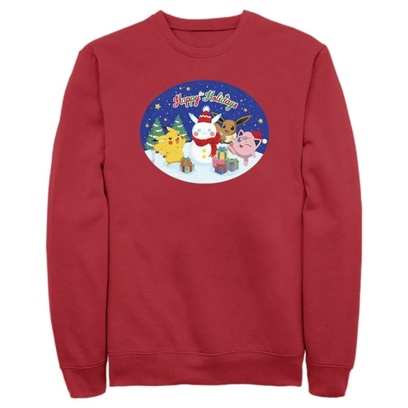 Men's Pokemon Christmas Happy Holidays Snowman Sweatshirt Red 3X Large