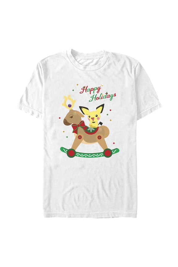 Men's Pokemon Christmas Pichu Rocker Graphic Tee White Large