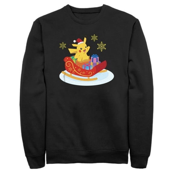 Men's Pokemon Christmas Pikachu Sleigh Sweatshirt Black 2X Large