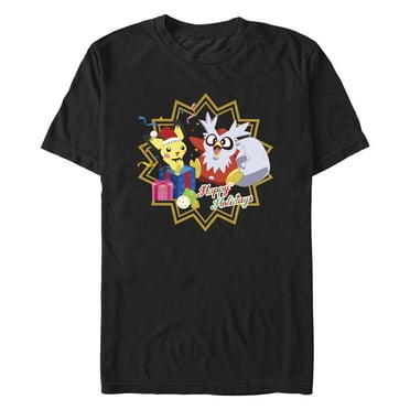 Men's Pokemon Christmas Pikachu and Delibird Happy Holidays  Graphic Tee Black X Large
