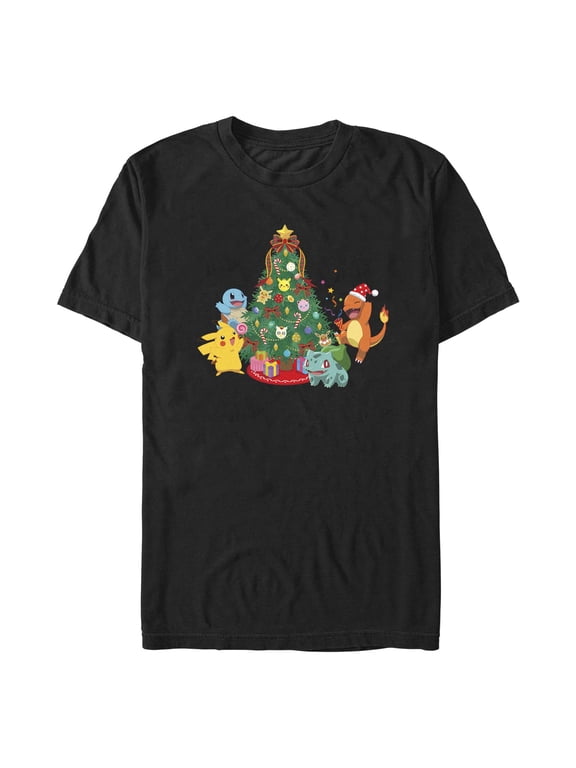 Men's Pokemon Christmas Tree Characters Graphic Tee Black Small