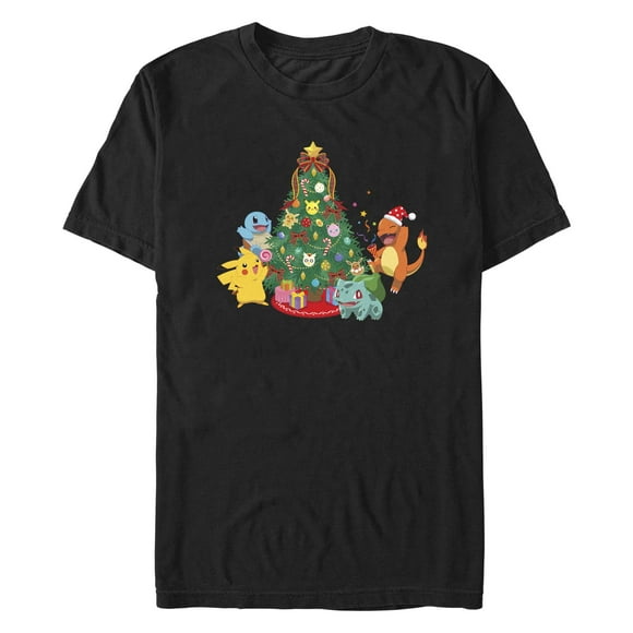 Men's Pokemon Christmas Tree Characters Graphic Tee Black X Large