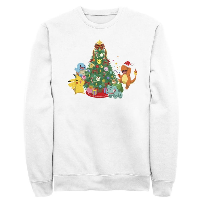 Men s Pokemon Christmas Tree Characters Sweatshirt White 2X Large
