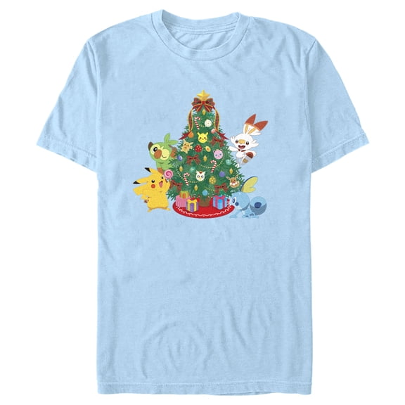 Men's Pokemon Christmas Tree Friends  Graphic Tee Light Blue X Large