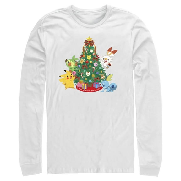 Men's Pokemon Christmas Tree Friends Long Sleeve Shirt White Large