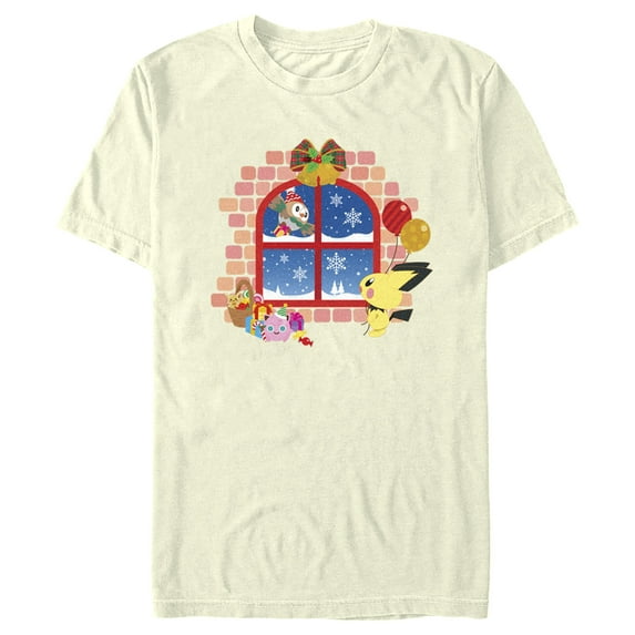 Men's Pokemon Christmas Window Graphic Tee Beige Large