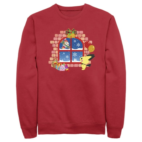 Men's Pokemon Christmas Window Sweatshirt Red 3X Large