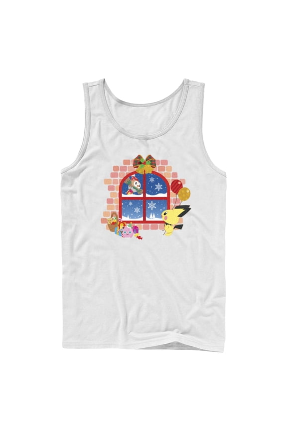 Men's Pokemon Christmas Window Tank Top White Large