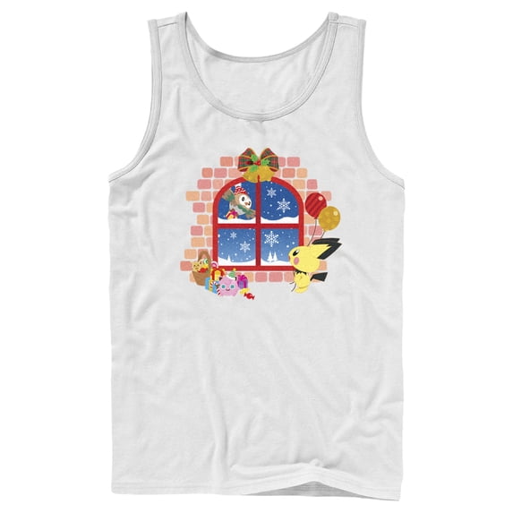Men's Pokemon Christmas Window Tank Top White Small