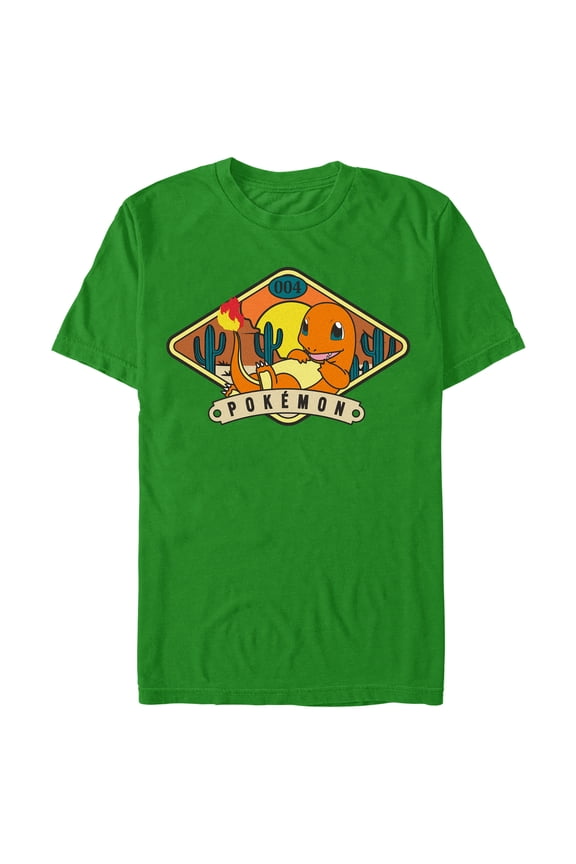 Men's Pokemon Desert Charmander  Graphic Tee Kelly Green Small