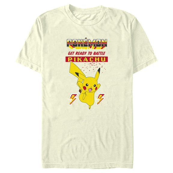 Men's Pokemon Get Ready to Battle Pikachu Retro Graphic Tee Beige X Large
