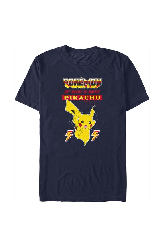 Men's Pokemon Get Ready to Battle Pikachu Retro Graphic Tee Navy Blue 2X Large