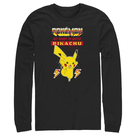 Men's Pokemon Get Ready to Battle Pikachu Retro  Long Sleeve Shirt Black Medium