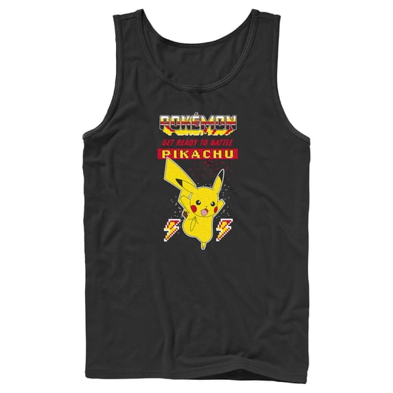 Men's Pokemon Get Ready to Battle Pikachu Retro Tank Top Black 2X Large