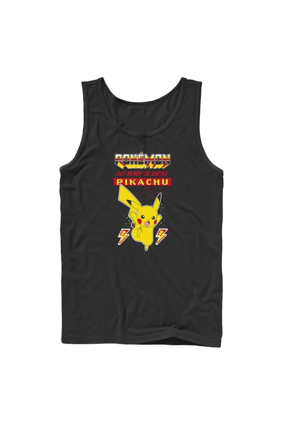 Men's Pokemon Get Ready to Battle Pikachu Retro Tank Top Black Medium