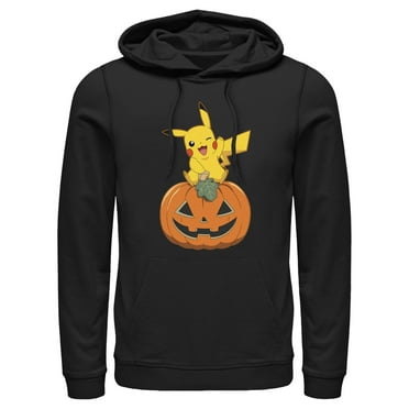 Men's Pokemon Halloween Jack-O'-Lantern Pikachu  Pull Over Hoodie Black 2X Large