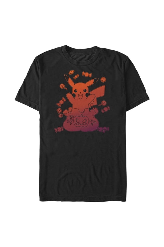 Men's Pokemon Halloween Pikachu Bag of Candy Graphic Tee Black X Large