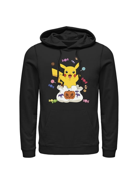 Men's Pokemon Halloween Pikachu Candy Bag Pull Over Hoodie Black Medium