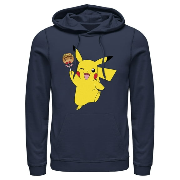 Men's Pokemon Halloween Pikachu Jack-O'-Lantern Caramel Apple  Pull Over Hoodie Navy Blue 2X Large