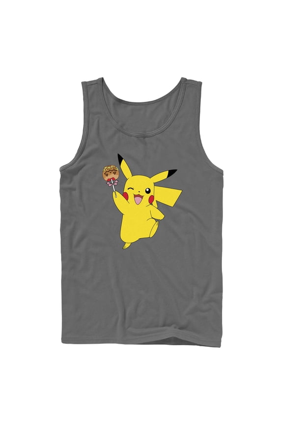 Men's Pokemon Halloween Pikachu Jack-O'-Lantern Caramel Apple Tank Top Charcoal Small