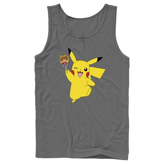 Men's Pokemon Halloween Pikachu Jack-O'-Lantern Caramel Apple Tank Top Charcoal X Large