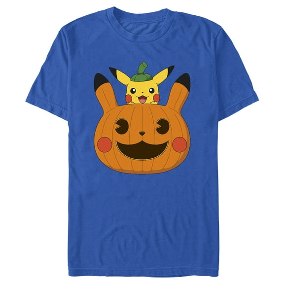 Men's Pokemon Halloween Pikachu Jack-O'-Lantern  Graphic Tee Royal Blue Medium